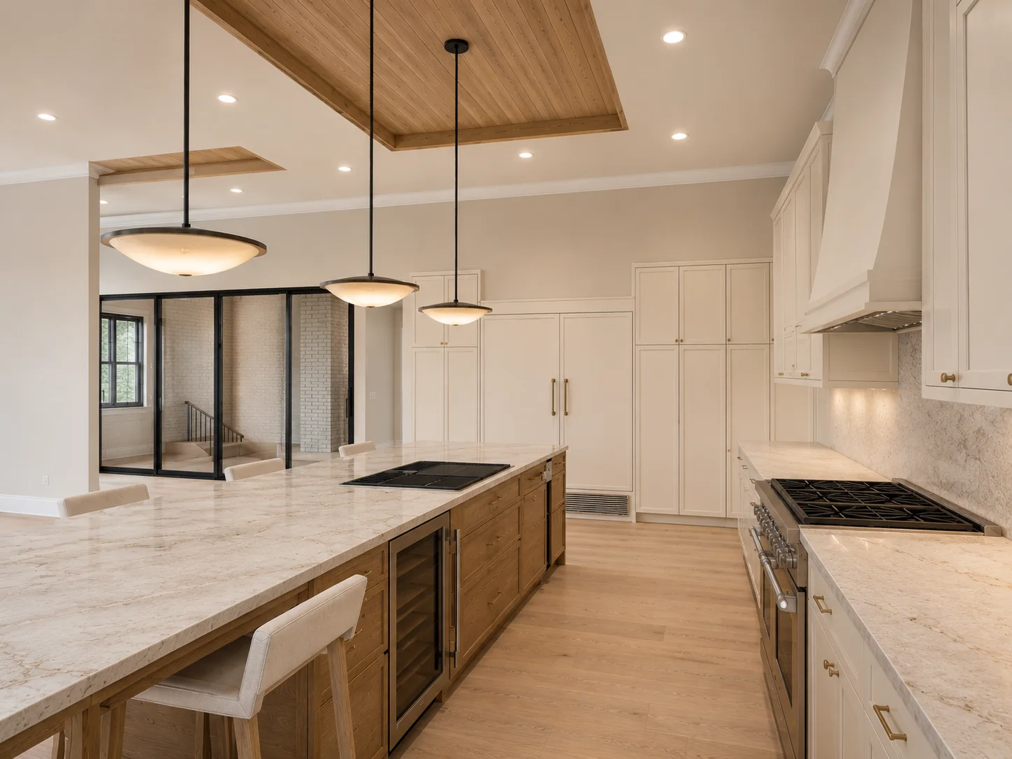 Interior visualization of the kitchen island and material palette